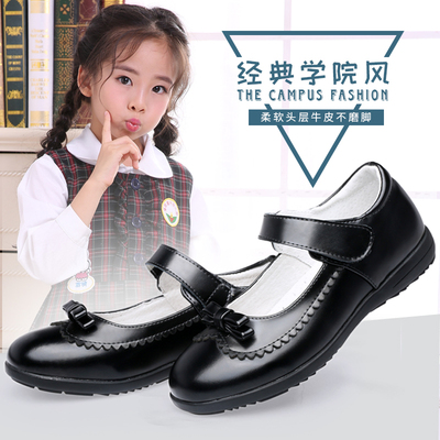 新款春秋女童鞋真皮皮鞋女中大童儿童公主鞋黑色学生表演演出单鞋