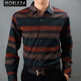  NOBLEZA男式装 春装新款加绒男士长袖衬衫 条纹棉质彩色衬衣