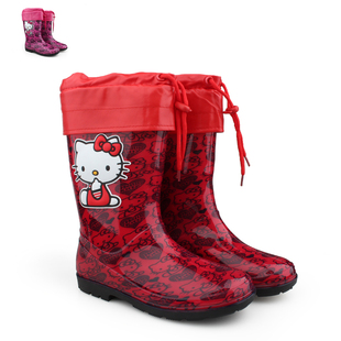  Hello Kitty正品 儿童雨鞋粉色女孩雨鞋内套加棉四季大中童雨靴