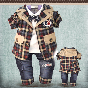  童装春秋新款欧式学院风格男童三件套 儿童英伦风西装套装119