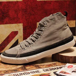  春夏潮流帆布鞋男鞋 透气英伦高帮鞋韩版系带单鞋日常休闲鞋