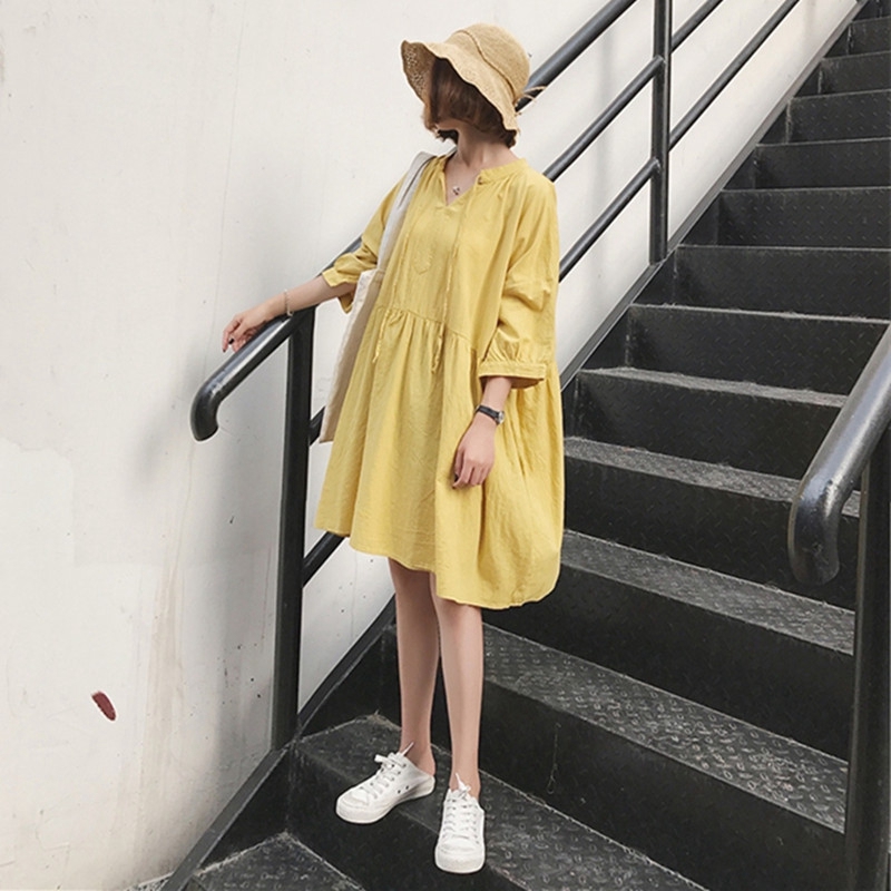 孕婦夏裝寬松短袖胖mm大碼襯衫潮媽娃娃裙中長款棉麻孕婦連衣裙子在類目 孕婦裝/孕產婦用品/營養, 孕婦裝, 連衣裙中 - 來自Buy2taobao.com提供專業的淘寶代購服務