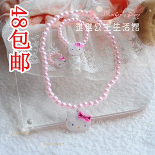  儿童饰品 公主手链项链戒指3件套 卡通凯蒂猫KITTY套装 可爱装饰