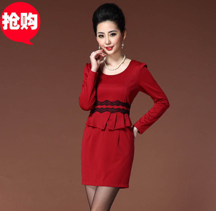 2013欧美女装秋冬新款OL通勤优雅蕾丝长袖连衣裙中老年妈妈装打底 2013欧美女装秋冬新款OL通勤优雅蕾丝长袖连衣裙中老年妈妈装打底