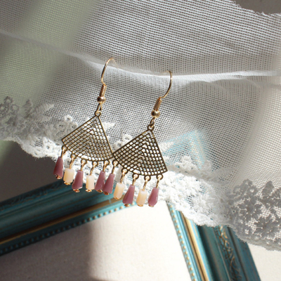 原创超仙耳环女流苏耳坠古简约镂空扇形吊坠气质百搭无耳洞耳夹