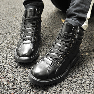 春季韩版潮流男靴子 时尚靴 短靴 英伦短筒靴皮靴高帮军靴马丁靴