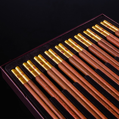 瓷犀高档红木金筷子家用酒店10双装耐高温天然无漆无蜡防霉礼盒