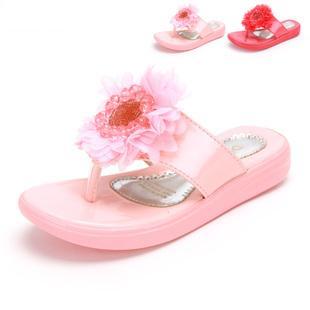  夏 儿童凉鞋 女童凉拖鞋 软底软面夹趾凉鞋 大花朵休闲凉拖鞋