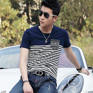  夏装新款 短袖t恤男纯棉韩版潮男装半袖体恤海魂衫圆领打底衫