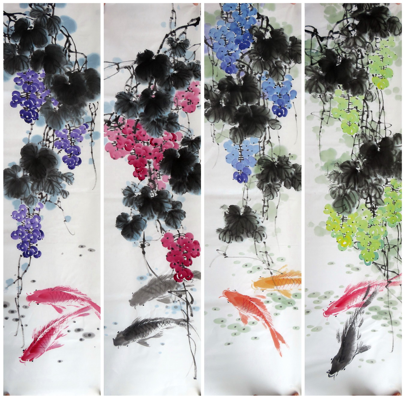 Special Offer decorate new pattern Chinese painting Crafts Flower Hand painted To open grape Set painting Four screen BB102in the Home accessories , Decorative painting , Traditional Chinese painting category - from Buy2taobao.com to provide professional Taobao agent buy service