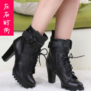  左右时尚 欧美靴子秋靴 铆钉骑士机车靴马丁靴短靴女鞋靴高跟鞋靴