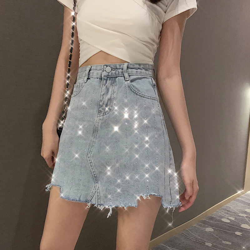 2019夏季新款烫钻牛仔裙高腰裙子半身裙不规则短裙显瘦A字裙女装|ruв категории Женская одежда, юбка - от Buy2taobao.com для оказания профессиональной услуги покупки агента Taobao