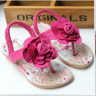  夏季新款 韩版女童凉鞋 罗马时尚的夹趾儿童鞋 大花时尚拖鞋
