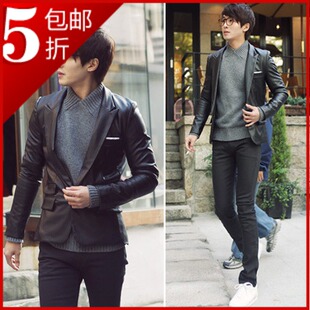  新款休闲夹克潮男式皮衣外套春装商务男士皮夹克韩版时尚休闲