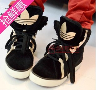  冬季新款韩版男童靴女童鞋子儿童雪地靴棉靴子三叶草加绒棉鞋