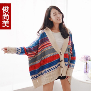  品牌特卖春装新款韩版宽松毛衣女蝙蝠袖大码女装针织开衫外套