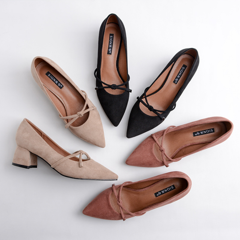2019 Spring new pattern Tip Middle heel Single shoes Korean Edition With crude Shallow mouth High-heeled shoes Women's Shoes Small code Versatile Spring Shoesin the Women's Shoes, High shoes category - from Buy2taobao.com to provide professional Taobao agent buy service