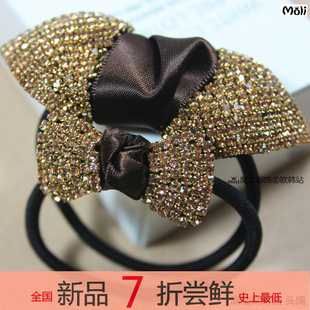  韩国进口爪链水晶满钻蝴蝶结皮质发圈扎头绳饰品  橡皮筋儿童小号
