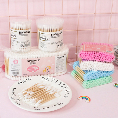 100支彩色棉签木棒女化妆棉棒棉花螺旋掏耳朵棉球脱卸妆脱脂双头