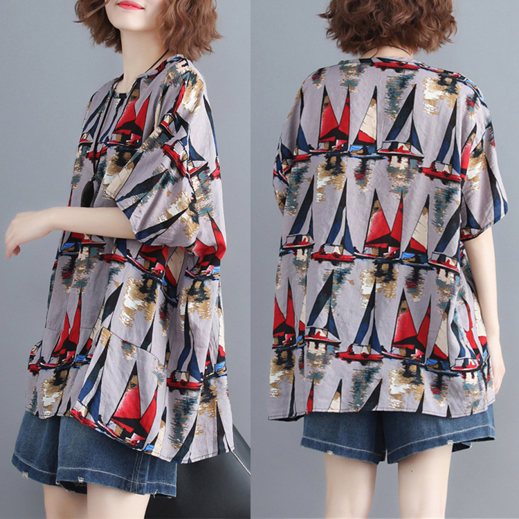 Big size dress 200 Summer wear Short sleeved Mid length version jacket Western style Show thin Sailing printing T-shirts half sleeve shirtin the Women's clothing/Boutique , Large size women category - from Buy2taobao.com to provide professional Taobao agent buy service