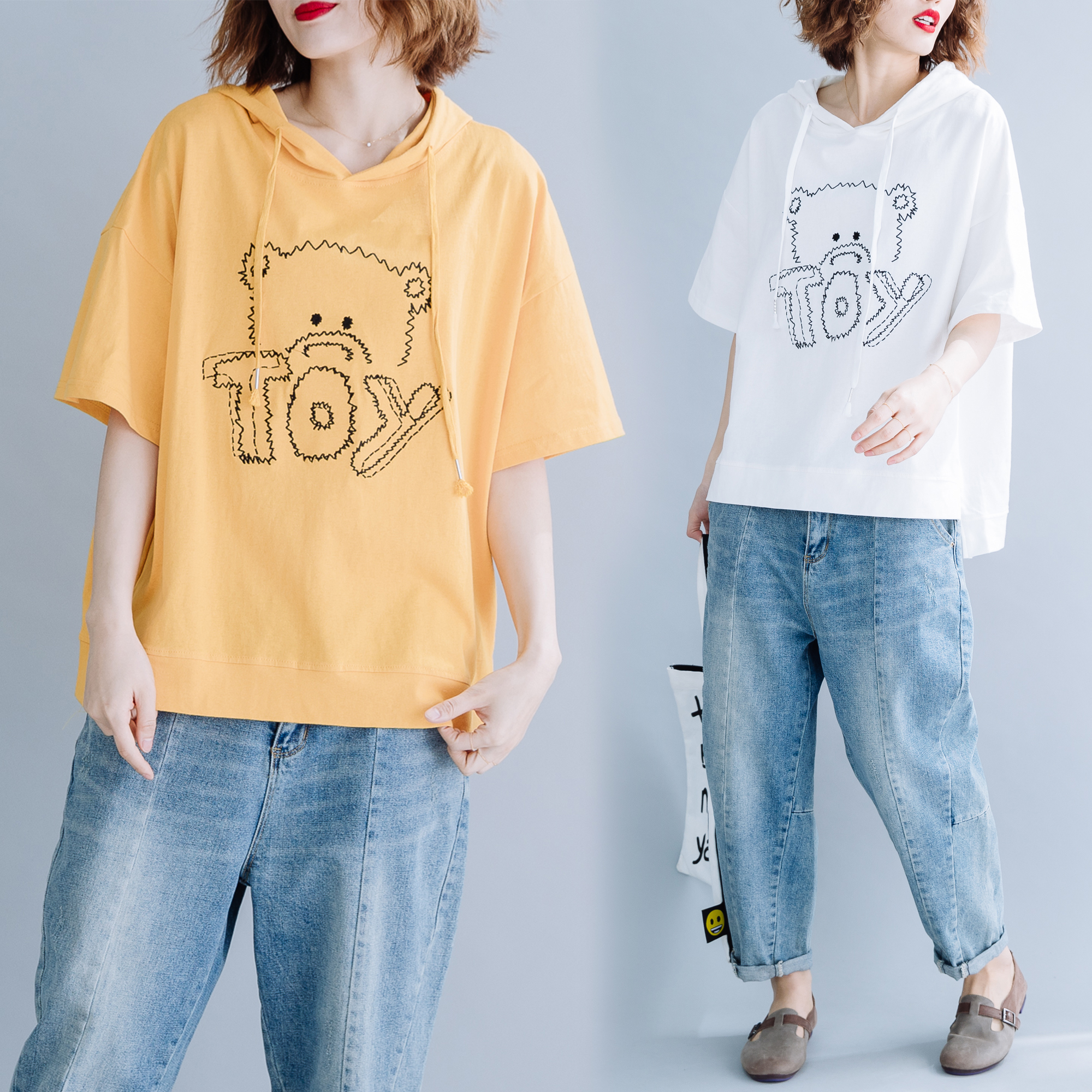 2019 summer literature Large mm Ultra-fire cec Short sleeved Embroidery pure cotton Easy Hooded Sweater jacketin the Women's clothing/Boutique , Sweater/Fleece category - from Buy2taobao.com to provide professional Taobao agent buy service