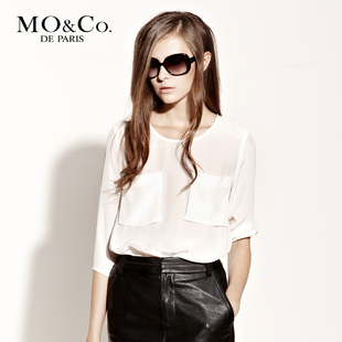  MO&Co.摩安珂 秋装女装 M121SHT61 中袖桑蚕丝休闲衬衫moco