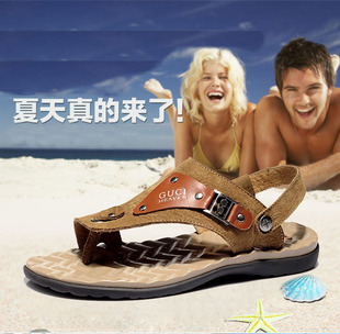  夏季新款真皮沙滩鞋 清仓凉拖正品罗马套趾凉鞋户外男鞋休闲拖鞋