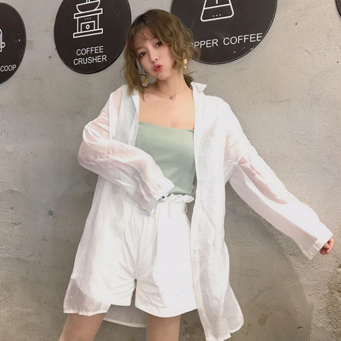 薄款长袖衬衫女设计感小众夏新款韩版休闲宽松中长款微透防晒上衣在类目 女装/女士精品, 衬衫中 - 来自Buy2taobao.com提供专业的淘宝代购服务