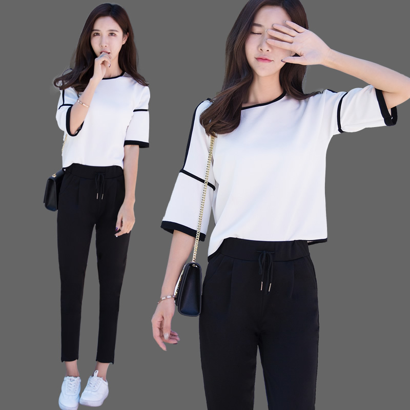 Net Red Two piece set France suit Western style leisure time Summer wear 2019 New fashion Show thinin the Women's clothing/Boutique , Set/Student uniforms/Work uniforms , Fashion Set category - from Buy2taobao.com to provide professional Taobao agent buy service