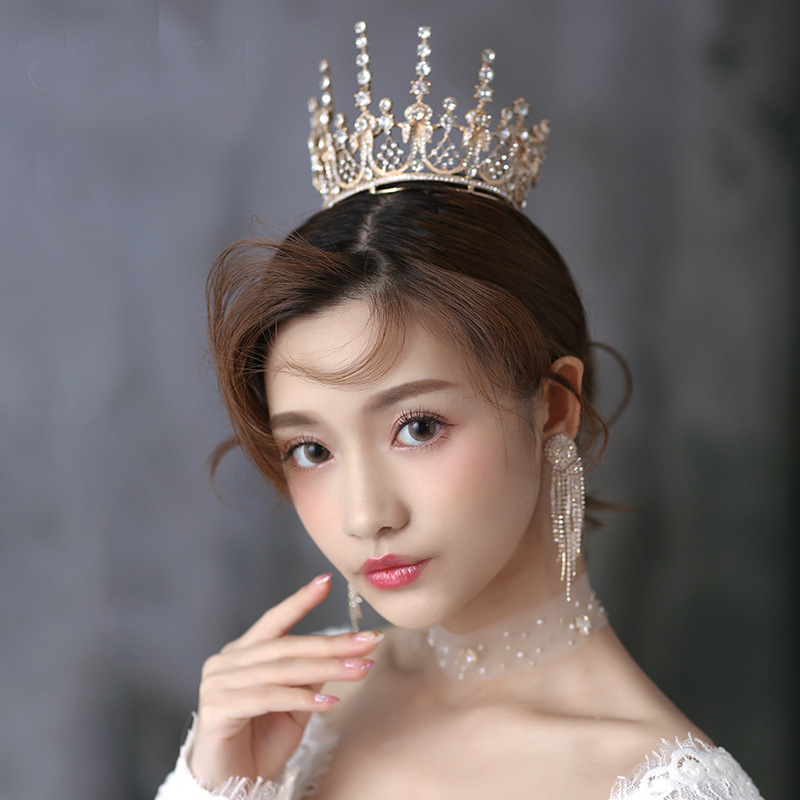 新娘新款皇冠头饰欧美圆形巴洛克王冠结婚婚纱耳环金色发饰品|ruв категории Аксессуары, свадебное платье, аксессуары, корона аксессуары - от Buy2taobao.com для оказания профессиональной услуги покупки агента Taobao