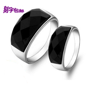  情侣饰品 爱意表达 韩版黑玛瑙对戒 925纯银戒指 超低价 包邮刻字