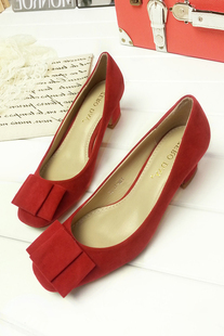  新款单鞋 欧范儿方头女鞋 优雅唯美立体蝴蝶结中跟单鞋婚鞋