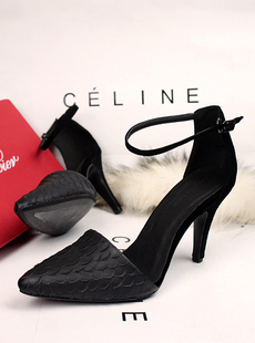  鸢也也家  欧美范 新款女鞋 真皮细跟高跟凉鞋 包头尖头款