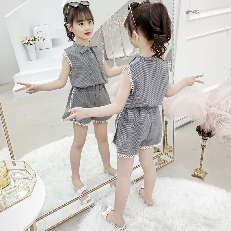 Cross border girl summer Check lattice lace suit 2019 new pattern Korean Edition Western style Two piece set CUHKin the Children/Baby/Family fitted , Set category - from Buy2taobao.com to provide professional Taobao agent buy service