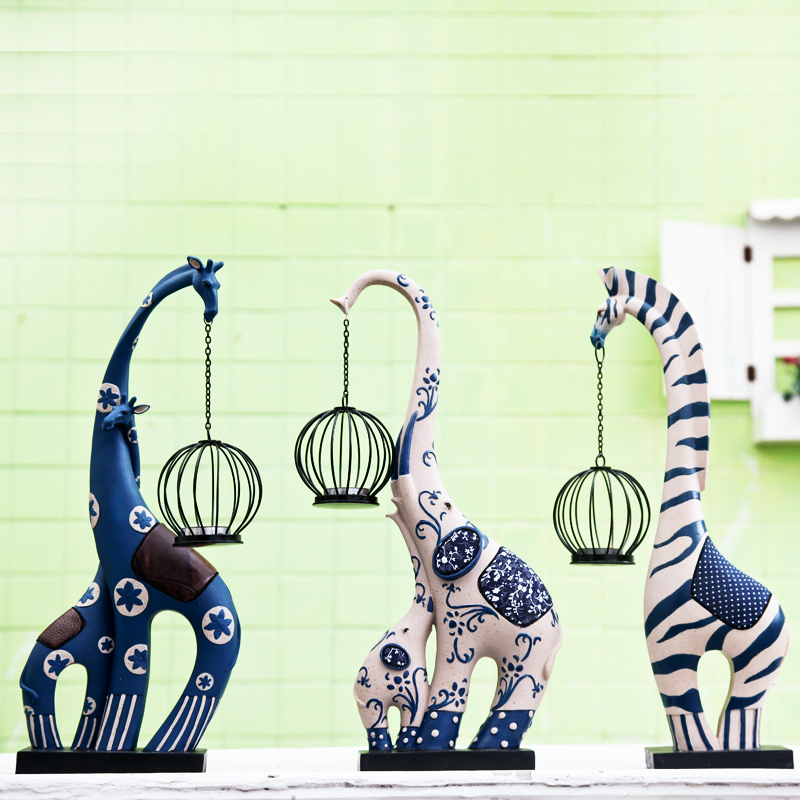 正月娇家居摆件现代个性斑马大象鹿烛台树脂工艺品创意装饰品摆设