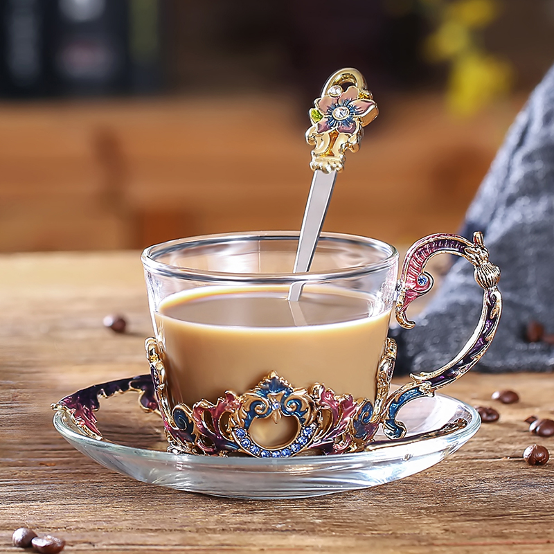 Enamel Imported Crystal glass coffee Cup spoon suit Northern Europe Simplicity Office lovers Water cup teacup marryin the Tableware , Coffee , Mug category - from Buy2taobao.com to provide professional Taobao agent buy service