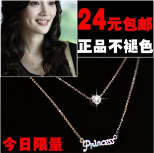  金太郎 字母 双层爱心 米小米李小璐同款短项链 锁骨链 女 玫瑰金