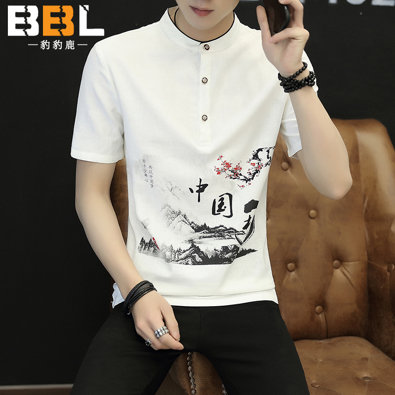 summer Tang costume Chinese style Short sleeved Chinese tunic suit Youth Self cultivation clothes Cotton and hemp half sleeve Flax shirtin the Men's clothing, National costume category - from Buy2taobao.com to provide professional Taobao agent buy service