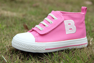  夏季特价 日韩新品春秋粉红女童松紧带拼色高帮帆布鞋儿童鞋涂鸦