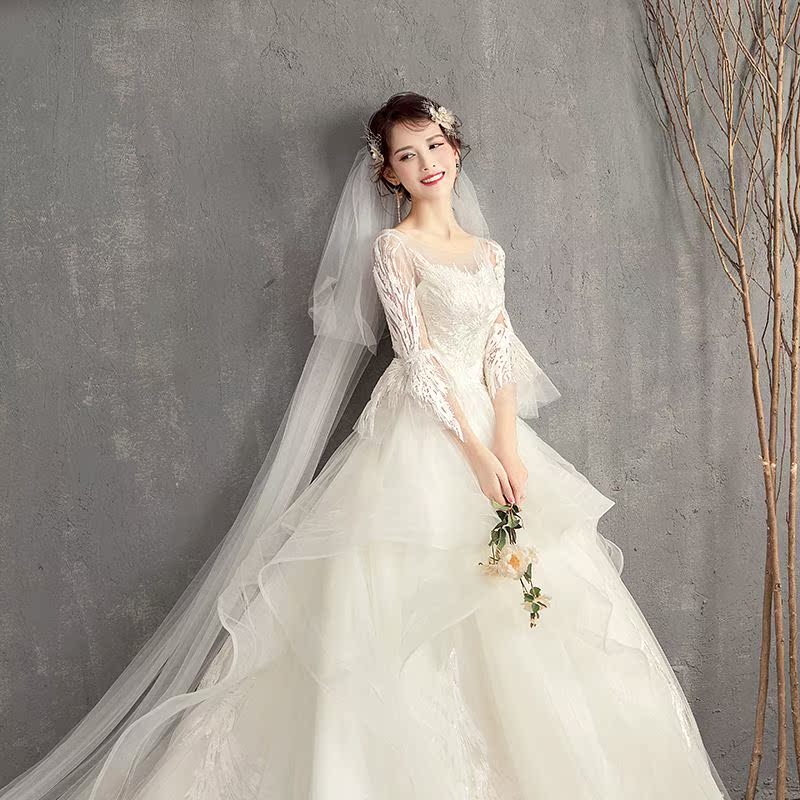 婚纱2019新款拖尾长袖一字肩苏州新娘结婚主女高腰大码孕妇小个子|ruв категории Женская одежда, Cвадебные платья, свадебное платье - от Buy2taobao.com для оказания профессиональной услуги покупки агента Taobao