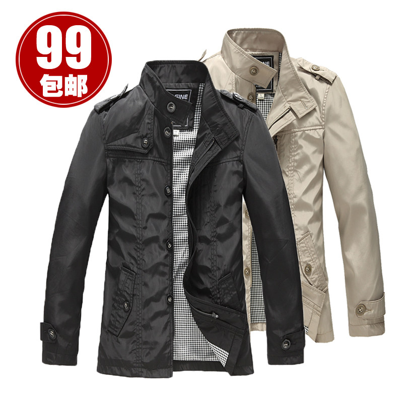 Best selling Korean slim trench coat for men in spring and autumn the atmosphere casual long thin collar coat a solid color men's