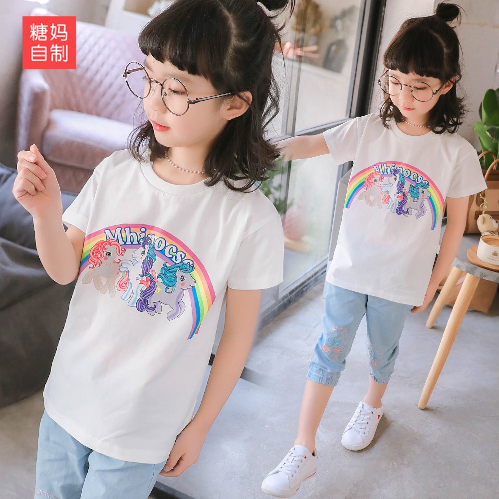 糖妈自制2019夏季女童印花彩虹卡通打底衫中大童短袖百搭透气t恤在类目 童装/婴儿装/亲子装, T恤中 - 来自Buy2taobao.com提供专业的淘宝代购服务