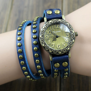  韩版铆钉缠绕复古手表流行装饰表牛皮女表古铜色手饰男表朋克牛仔