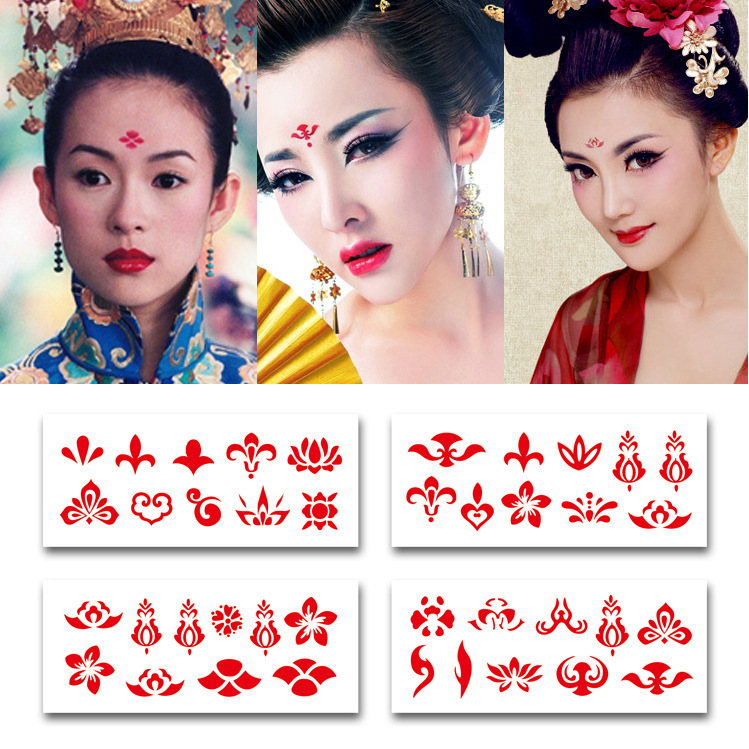 写真花钿纹身贴古风美人汉服儿童表演红色眉心纹身贴额头眉心贴|msdalam kategori Aksesori rumah, pelekat, Pelekat lain - dari Buy2taobao.com untuk memberikan perkhidmatan ejen Taobao profesional membeli