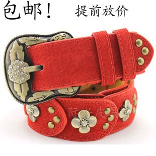  包邮 时尚水钻镶嵌复古腰带女韩版百搭真皮牛皮皮带 女士针扣裤带
