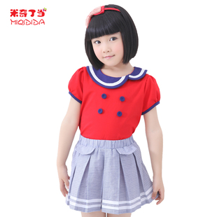  13-14513 女童夏装新款韩版儿童学院风T恤半身裙两件套装