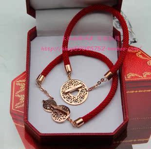  韩版经典中国元素玫瑰金铜钱红绳手链 本命年转运葫芦手环 饰品