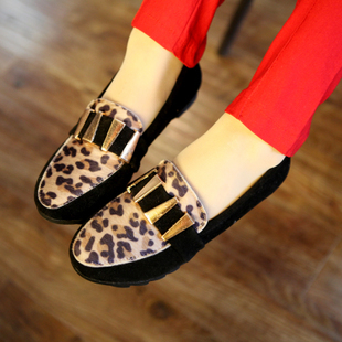  新品春季新款船鞋欧美撞色豹纹女鞋平底鞋朋克学院风平跟单鞋