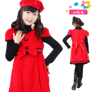  韩版可爱大红包扣冬季女童连衣裙送帽子 儿童装背心裙子 圣诞礼物