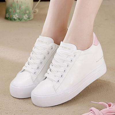 2019春夏新款ins厚底内增高小白鞋女鞋韩版皮面休闲文艺帆布鞋女